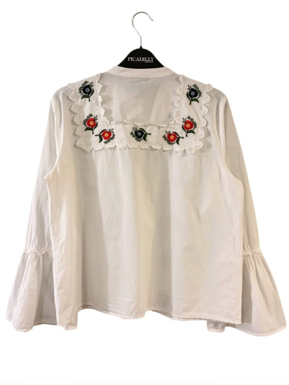 Topshop White Button-Front Embroidered Ruffle Blouse - Picture 2 of 6